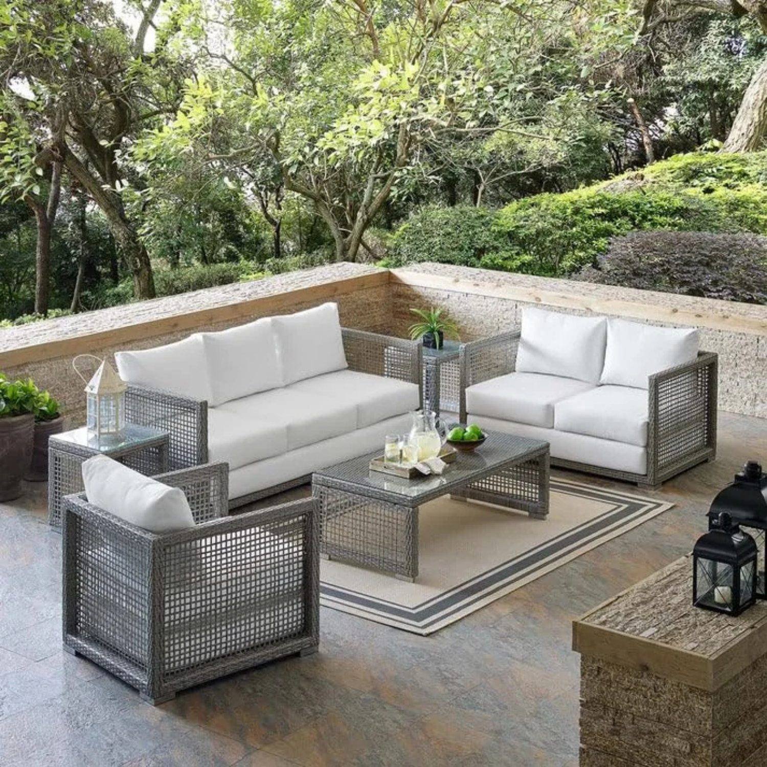 Outdoor 6 Pieces Sectional Patio Furniture (Grey and White)