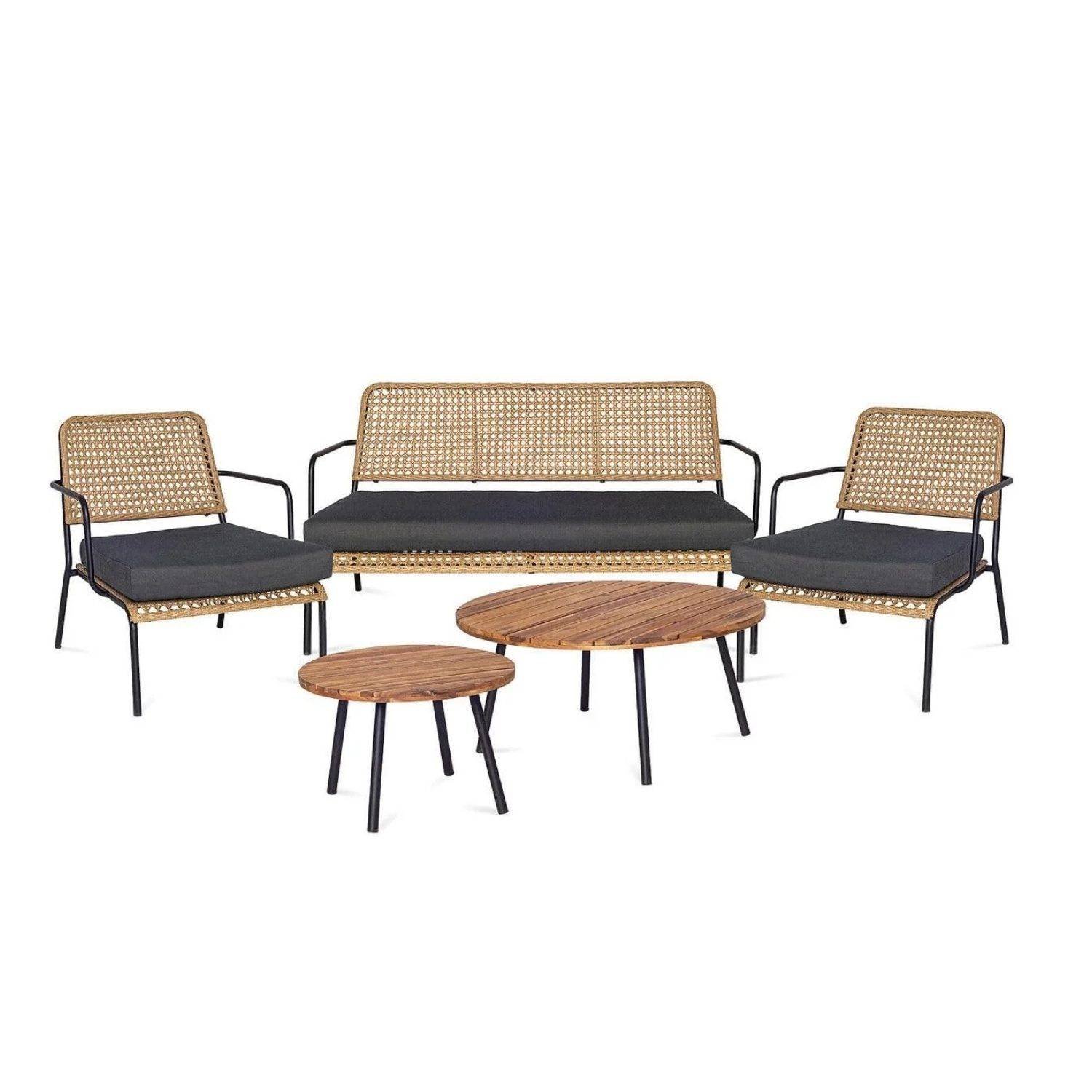 Wicker Loveseat Set (Beige and Black)