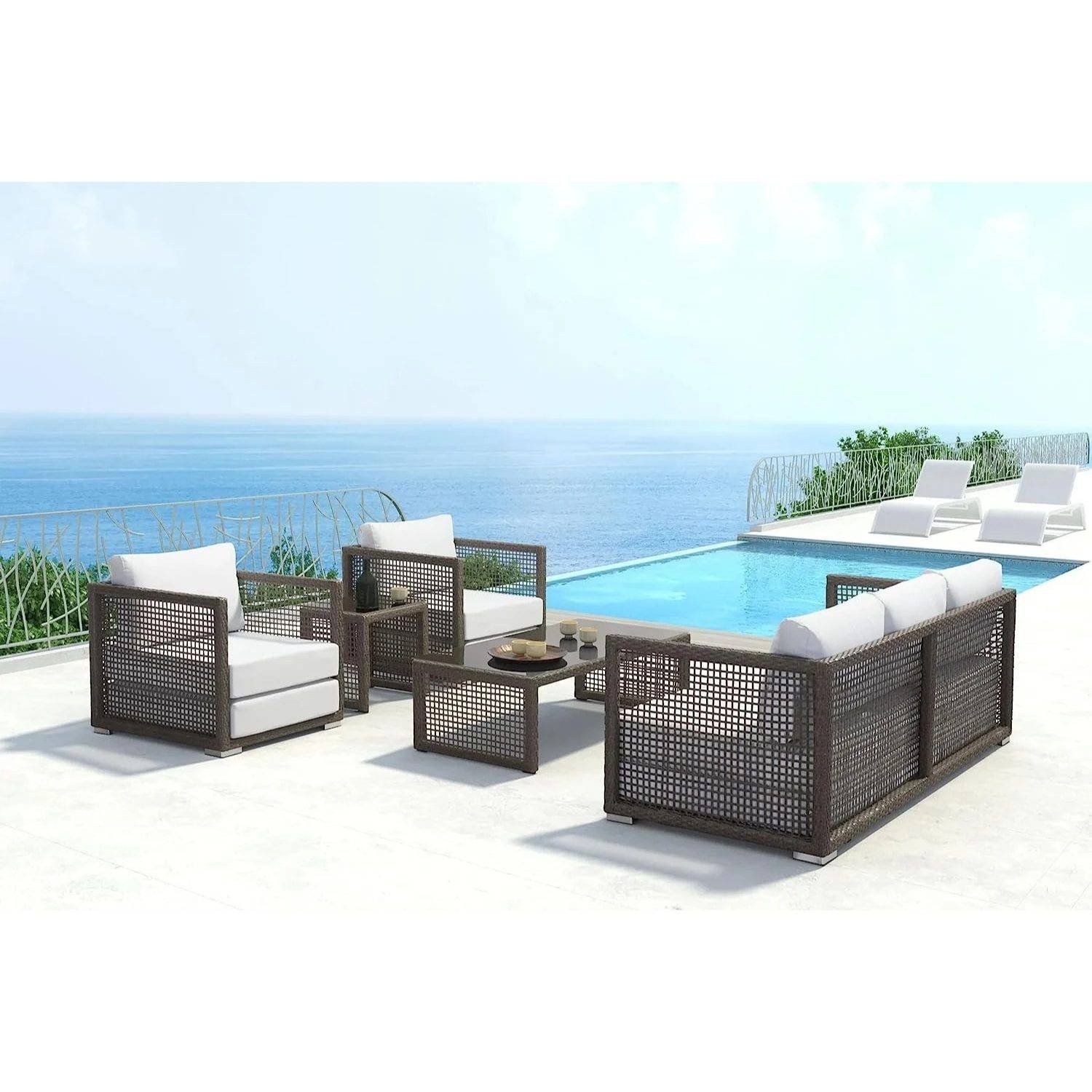 5-Piece Rattan Conversation Set (Dark Brown and White)