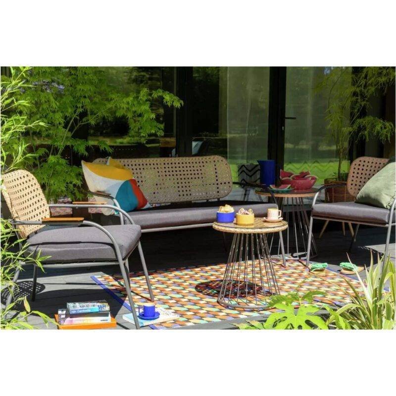 Devoko 5-Piece Bistro Set - Cushion - Wicker - Garden/Balcony