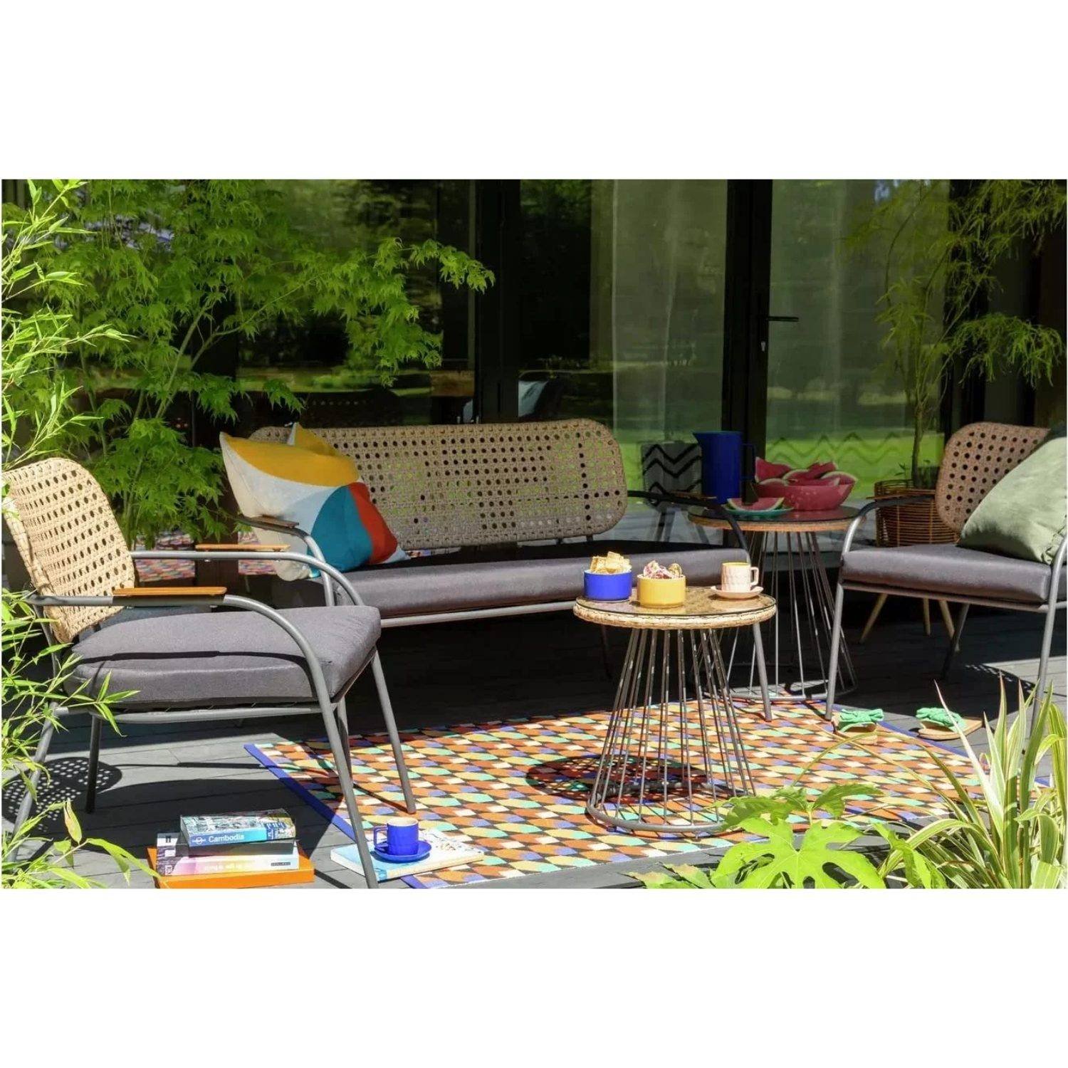 Devoko 5-Piece Bistro Set - Cushion - Wicker - Garden/Balcony