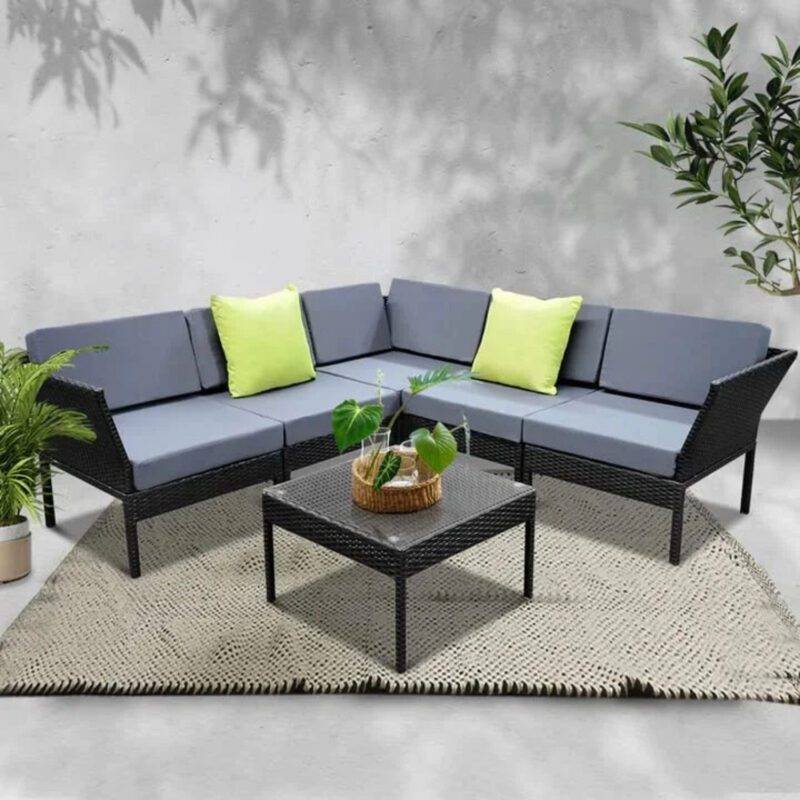 DEVOKO 3PCS L-Shape Outdoor Patio Furniture (Black & Grey)