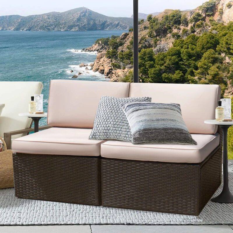 DEVOKO Wicker Loveseat 2-Piece (Dark Brown)