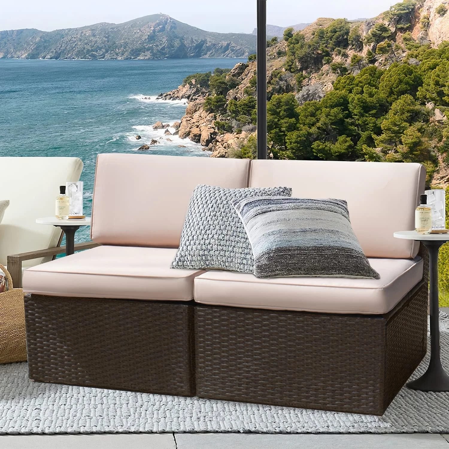 DEVOKO Wicker Loveseat 2-Piece (Dark Brown)