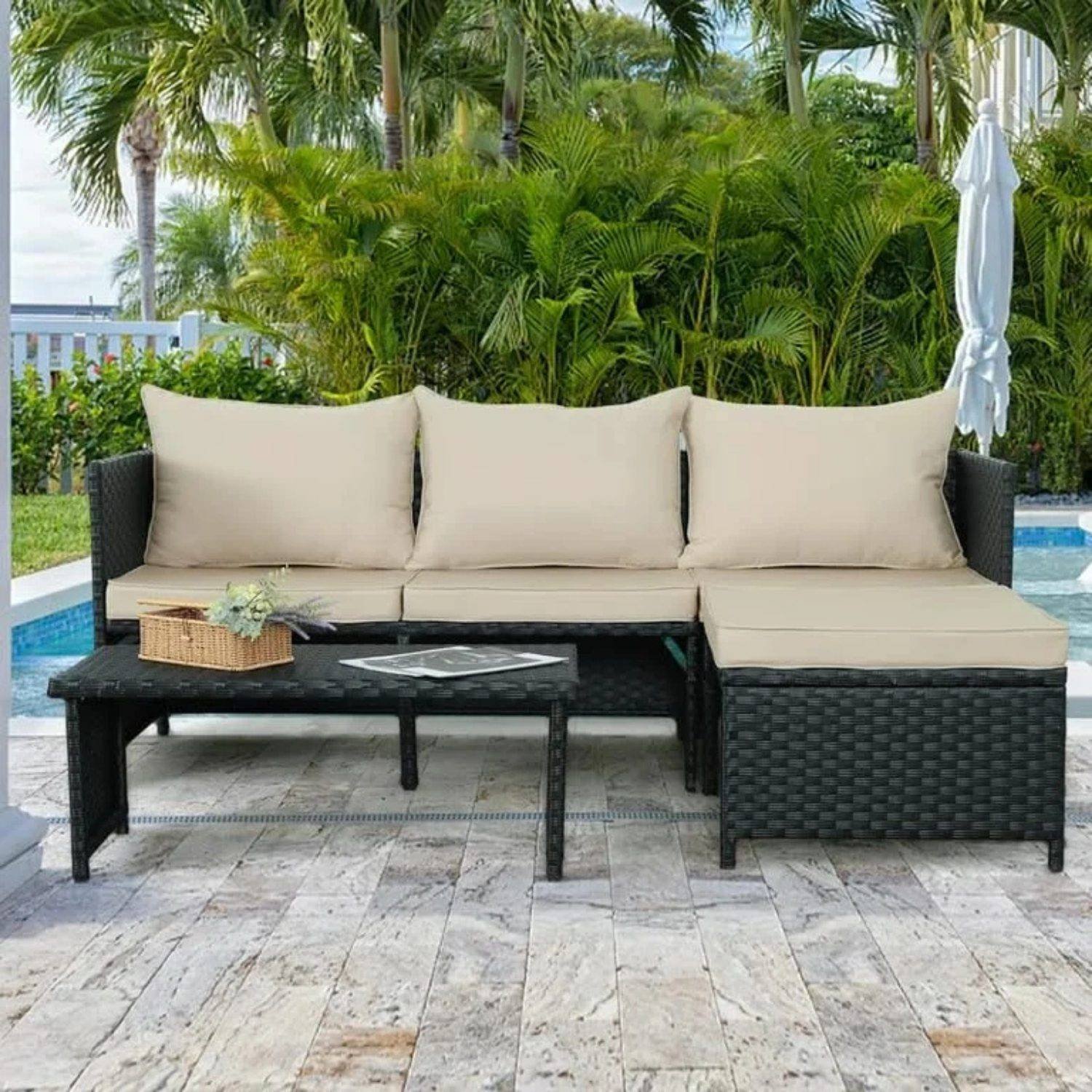 3 Piece All-Weather Conversation Set (Black/Cream)