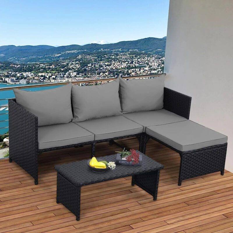 3 Piece All-Weather Conversation Set (Black/Grey)