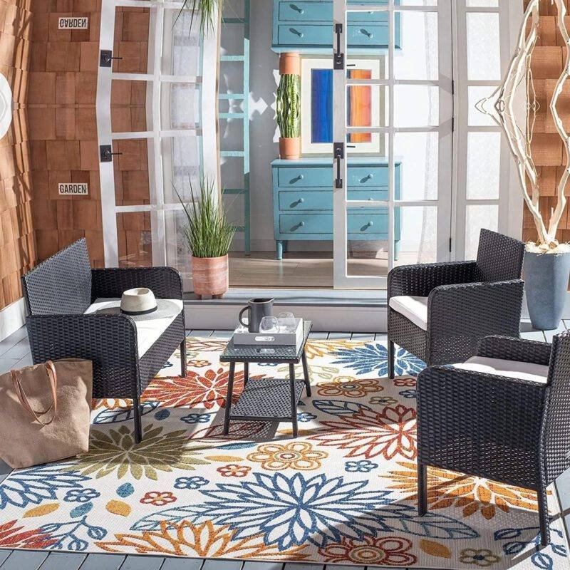 4 Piece Patio Furniture All Weather Outdoor Sectional Sofa Set (Black and White)