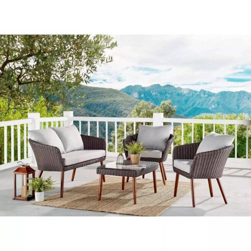 DEVOKO 4 Piece Waterproof Patio Furniture Set (Dark Brown/Grey)