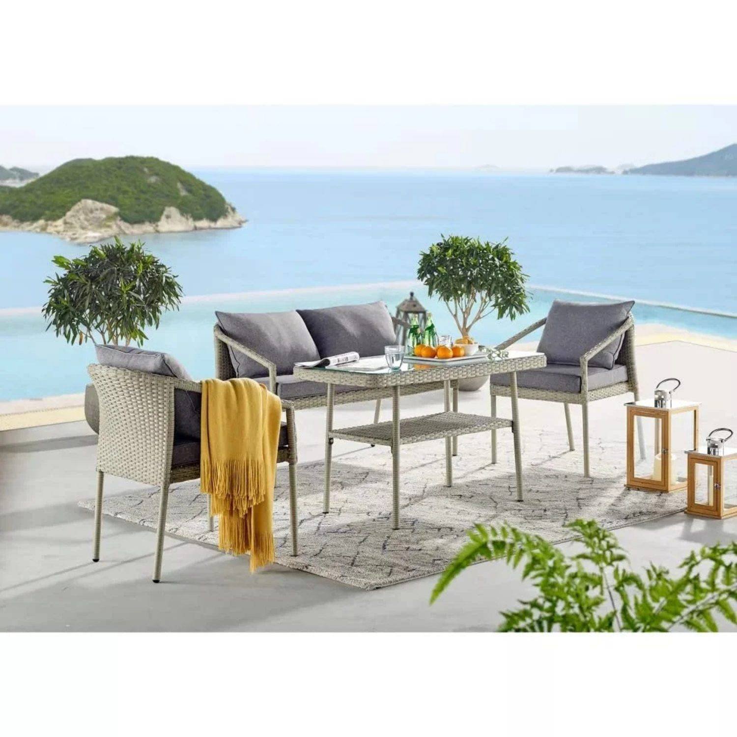 DEVOKO 4 Seater Outdoor Sofa Dining Set (Silver/Grey)