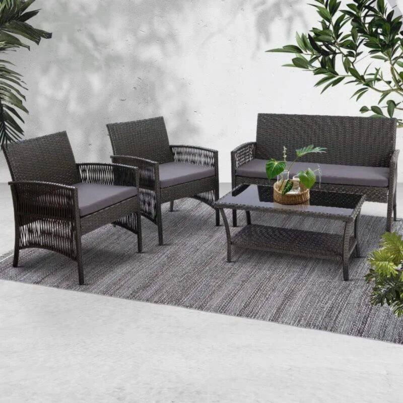 DEVOKO 4-Piece Outdoor Bistro Set: (Dark Brown & Grey)