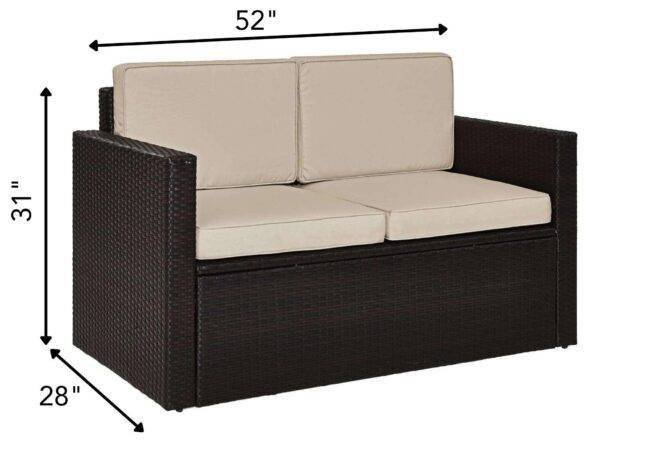 DEVOKO Outdoor Wicker Patio Sofa Set (Dark Brown & Cream) - Image 3