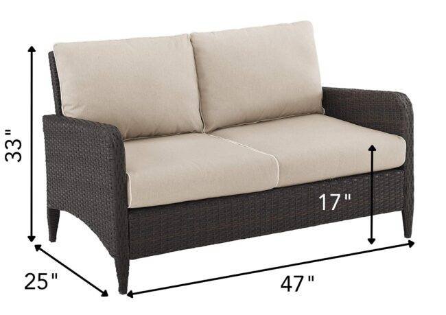 DEVOKO Wicker Patio Sofa with Cushion (Dark Brown/Cream) - Image 2