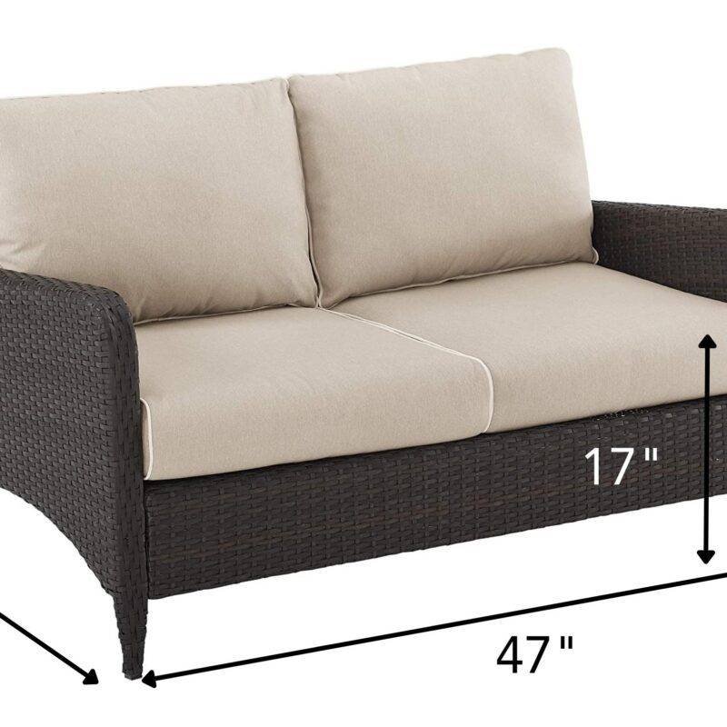 DEVOKO Wicker Patio Sofa with Cushion (Dark Brown/Cream) - Image 2
