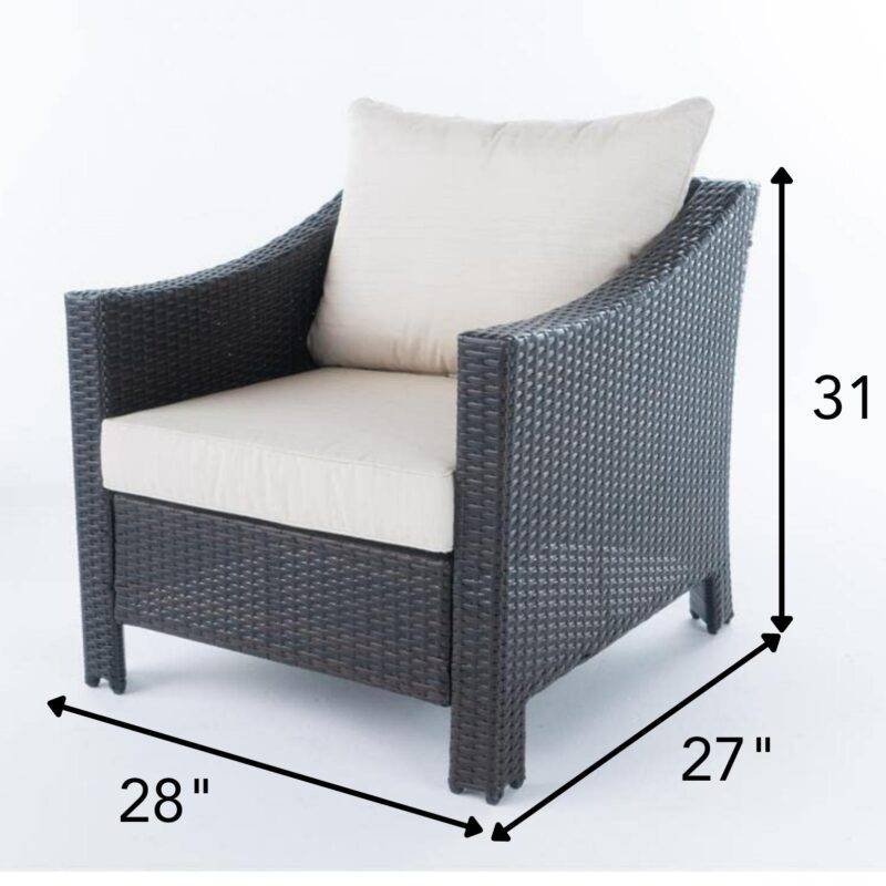 All-Weather Wicker Patio Arm Sofa Chair ( Dark Brown & Cream) - Image 2