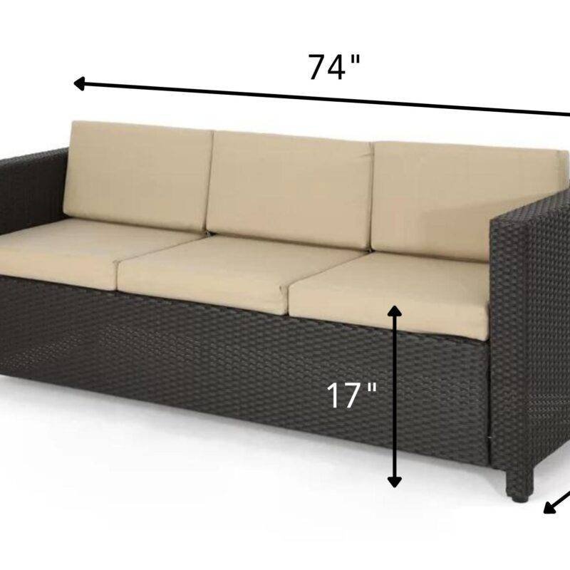 Dark Brown Wicker Patio Sofa with Cream Cushions - Image 2