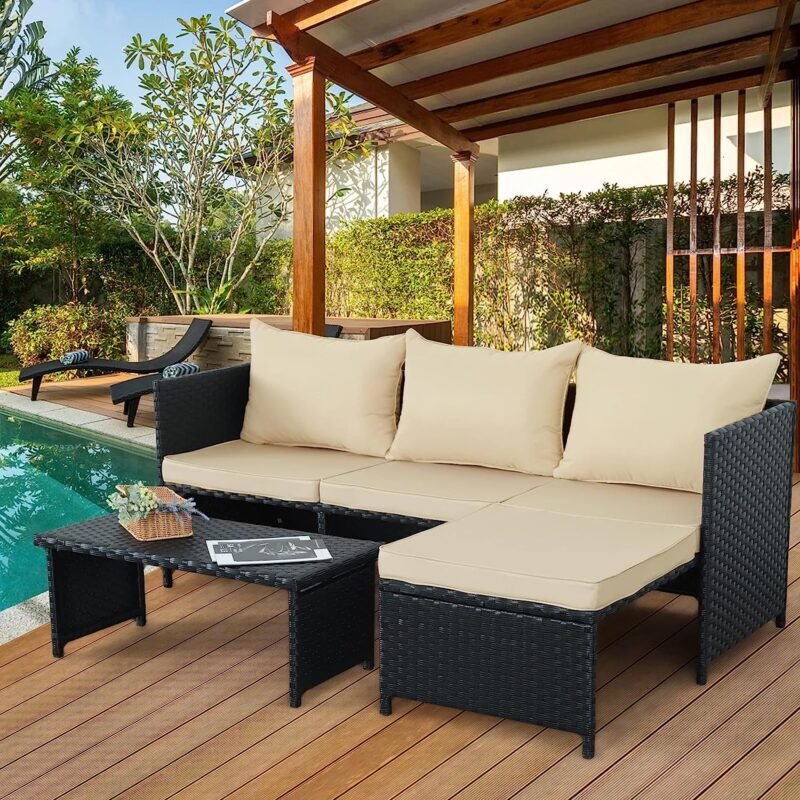 3 Piece All-Weather Conversation Set (Black/Cream) - Image 2