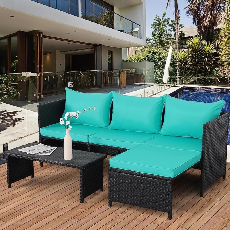 3 Piece All-Weather Conversation Set (Black/Turquoise) - Image 2