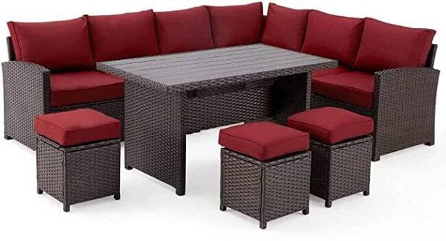 DEVOKO 7-Piece Outdoor Patio Furniture Set - Dark Brown & Red - Image 3