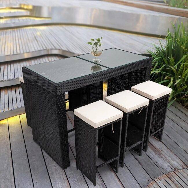 7 Piece Wicker Bar Set (Black/White) - Image 6