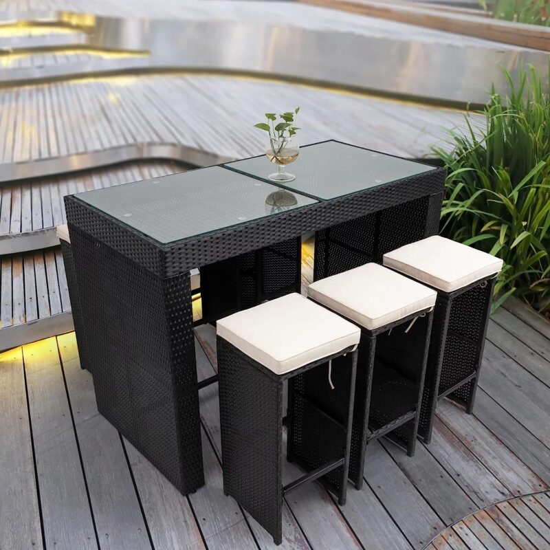 7 Piece Wicker Bar Set (Black/White) - Image 6