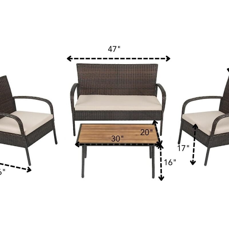 DEVOKO 4PCS Outdoor Patio Rattan Furniture Set (Dark Brown and Cream) - Image 2