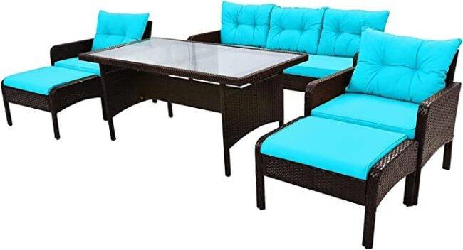 DEVOKO 6-Piece Outdoor Patio Conversation Set - Dark Brown & SkyBlue - Image 4