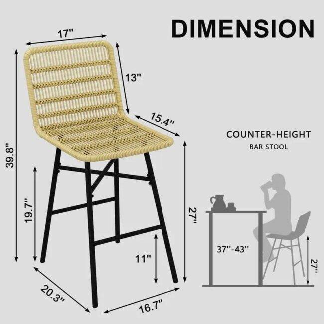 DEVOKO Set of 2 Rope Bar Stools Height Kitchen Chairs (Beige) - Image 2