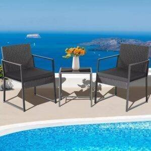Black Wicker 3-Piece Bistro Set (Black)