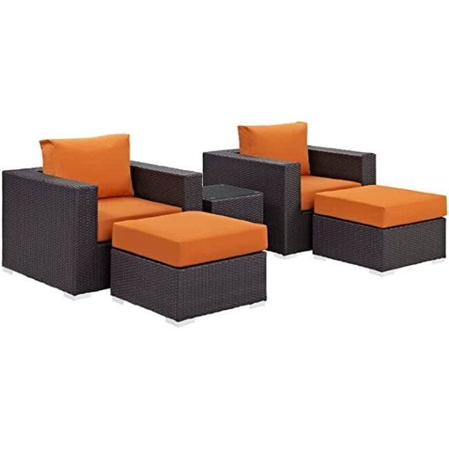 DEVOKO 5-Piece Outdoor Rattan Sofa Set (Dark Brown & Orange) - Image 6