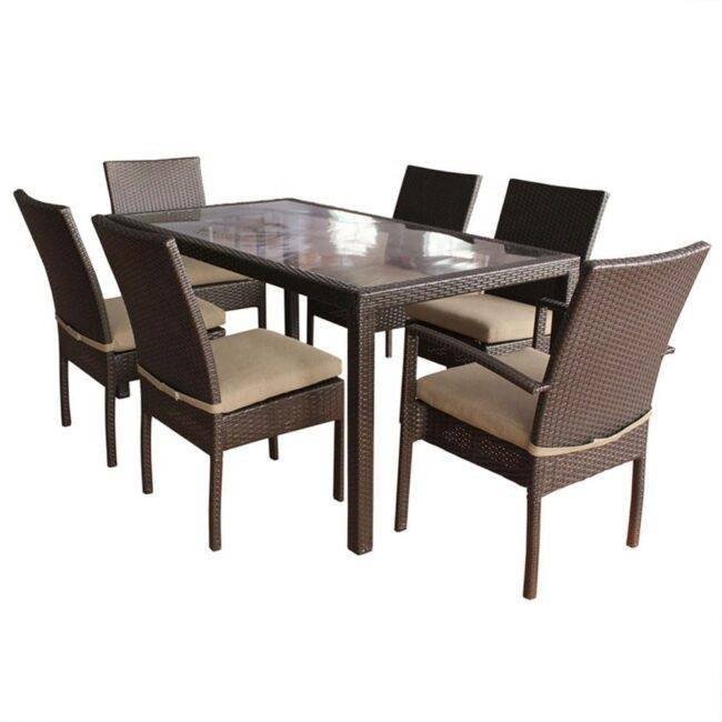 DEVOKO Patio Dining Set (Dark Brown/Cream)Table Without Glass Top - Image 4