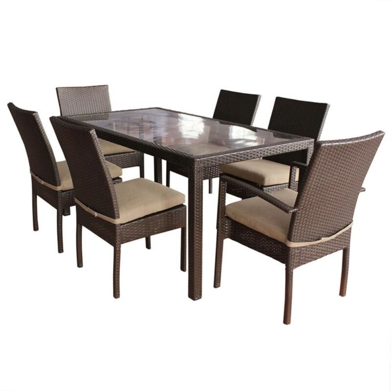 DEVOKO Patio Dining Set (Dark Brown/Cream)Table Without Glass Top - Image 4