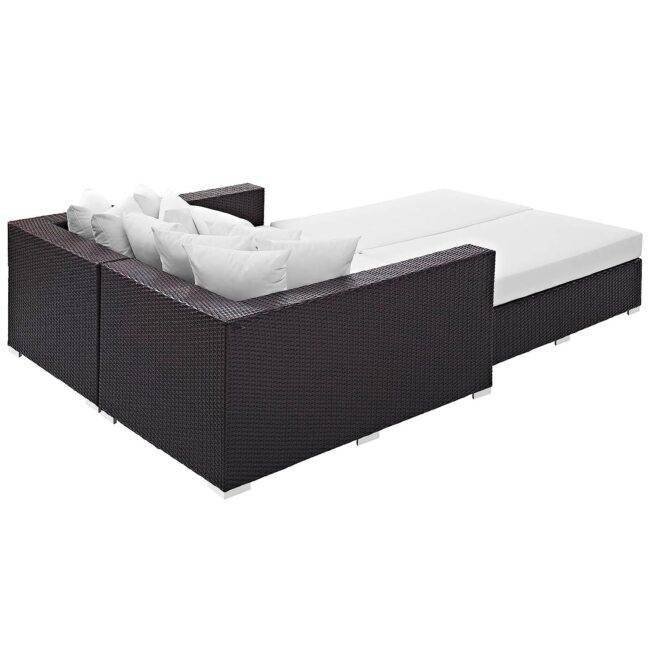 3pcs Outdoor Rattan & Wicker Sofa Daybed (Dark Brown/White) - Image 3