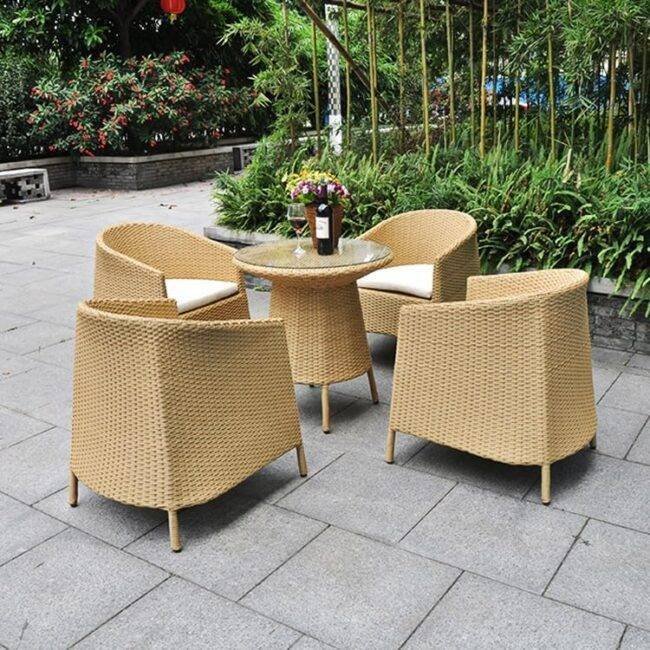 5 Piece Rattan Patio Conversation Set (Beige/White) - Image 3