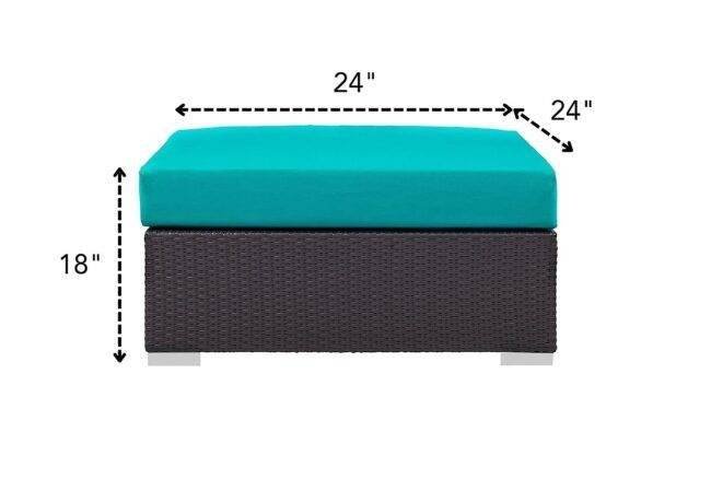 DEVOKO Wicker Rattan Patio Ottoman (Dark Brown/Turquoise Blue) - Image 2
