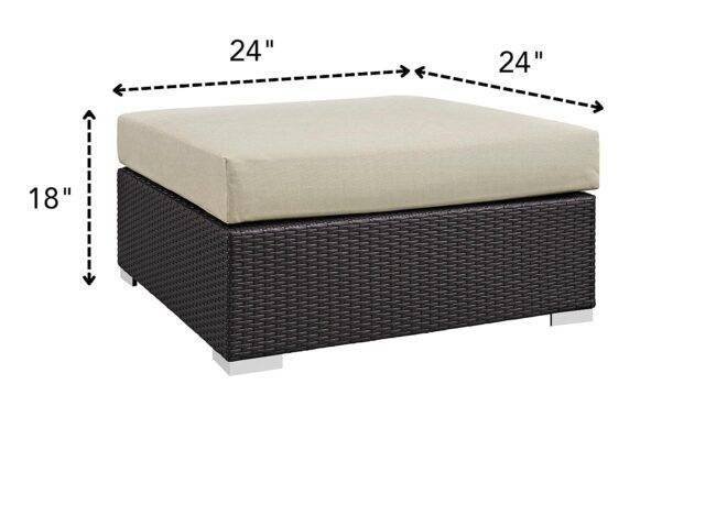 DEVOKO Wicker Rattan Patio Ottoman (Dark Brown/Beige) - Image 2