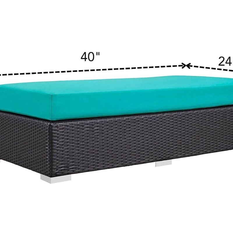 DEVOKO Wicker Rattan Patio Ottoman (Dark Brown/Turquoise) - Image 2