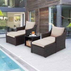 DEVOKO 5-Piece Patio Furniture Set with Cushions & Table (Dark Brown/Cream)
