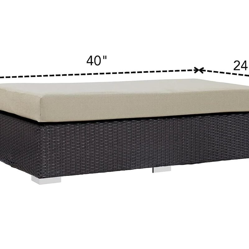 DEVOKO Wicker Rattan Patio Ottoman (Dark Brown/Beige) - Image 2