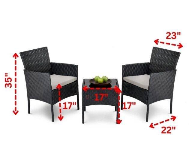 Outdoor Rattan Patio Sofa Set: 3-Piece Sectional in Black & Grey - Image 2