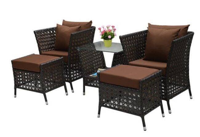 DEVOKO 5 Piece Wicker Conversation Set (Dark Brown) - Image 3