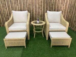 5-Piece Devoko All-Weather Wicker Patio Set with Cushions (Honey & White)
