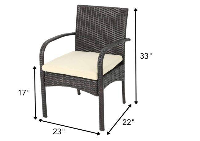 Dark Brown Rattan Patio Dining Chairs with Cream Cushion - Image 2