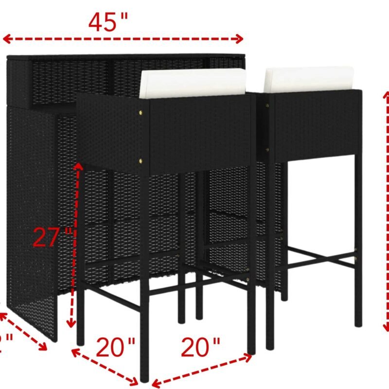 DEVOKO 3 Piece Outdoor Patio Bar Set With Counter Heighted Table (Black & White) - Image 2
