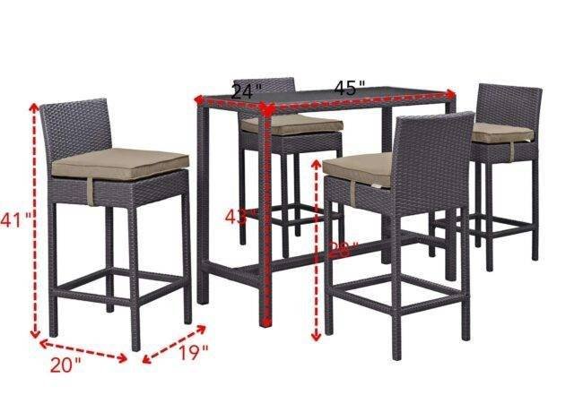 DEVOKO 5 Piece Patio Wicker Dining Bar Set Outdoor Rattan Furniture with Rectangle Table and Chairs (Dark Brown & Beige) - Image 2