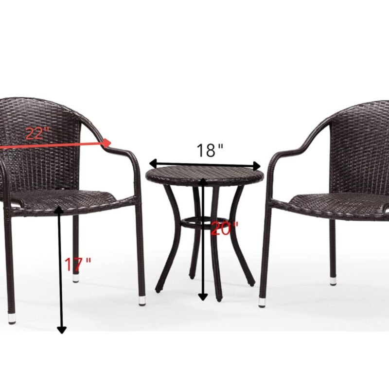 DEVOKO 3-Piece Rattan Outdoor Furniture Set (Dark Brown) - Image 2