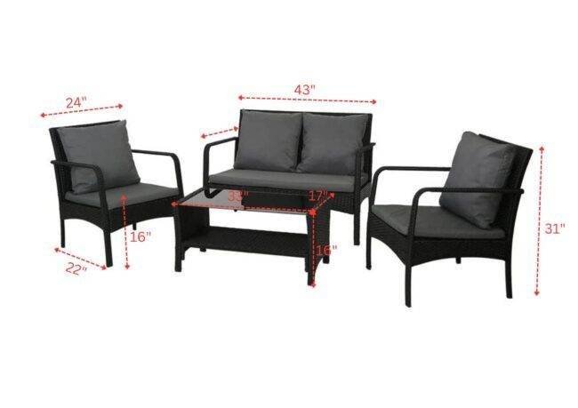 DEVOKO Outdoor Patio Sectional Sofa Set with Cushions & Table (Black & Grey) - Image 2