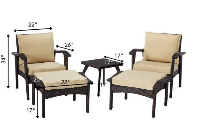 Devoko 5-Piece Patio Furniture Set in Dark Brown & Cream - Image 2