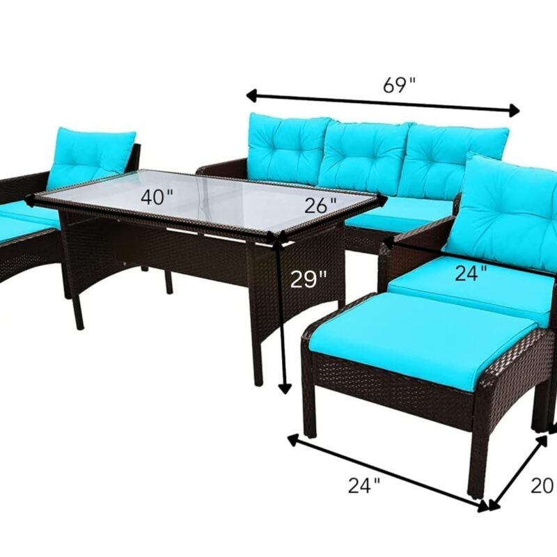 DEVOKO 6-Piece Outdoor Patio Conversation Set - Dark Brown & SkyBlue - Image 2