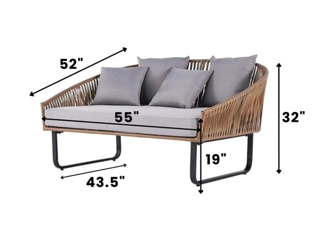 DEVOKO Outdoor Wicker Daybed Set (Beige/Grey) - Image 2