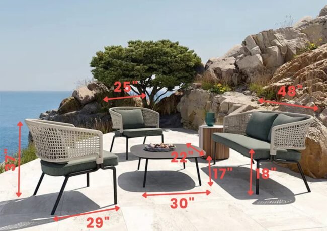 DEVOKO 4 Seater Patio Rope Sofa Set - Platinum/Dark Green - Image 2